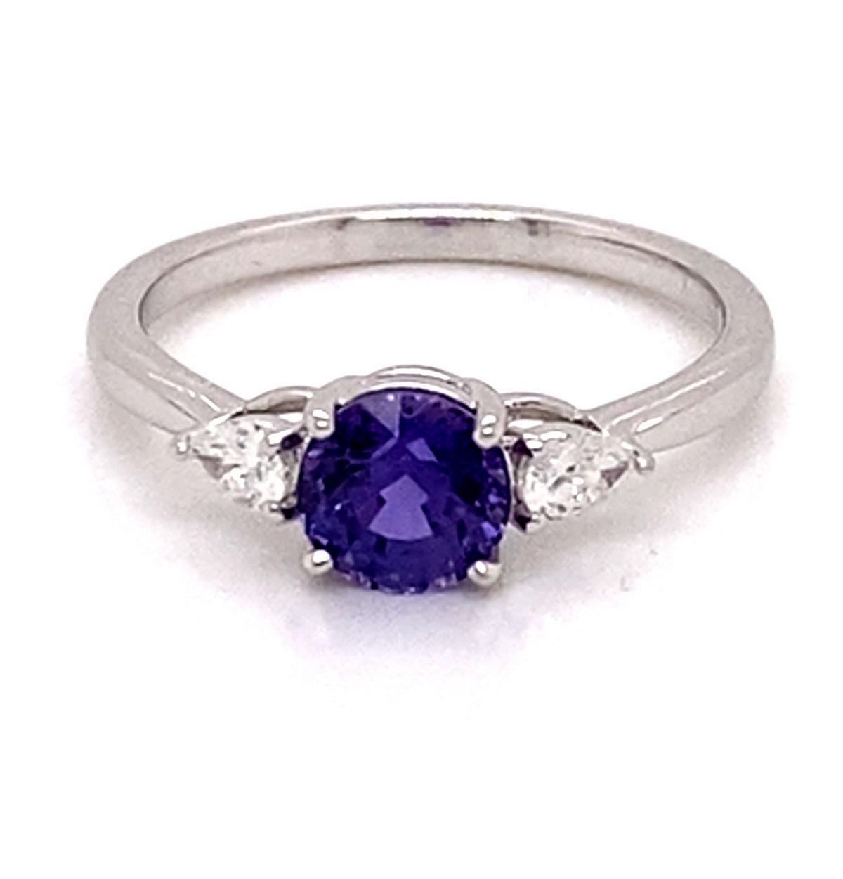 18k White Gold Purple Sapphire 3 Stone Ring - Thomas Laine Jewelry