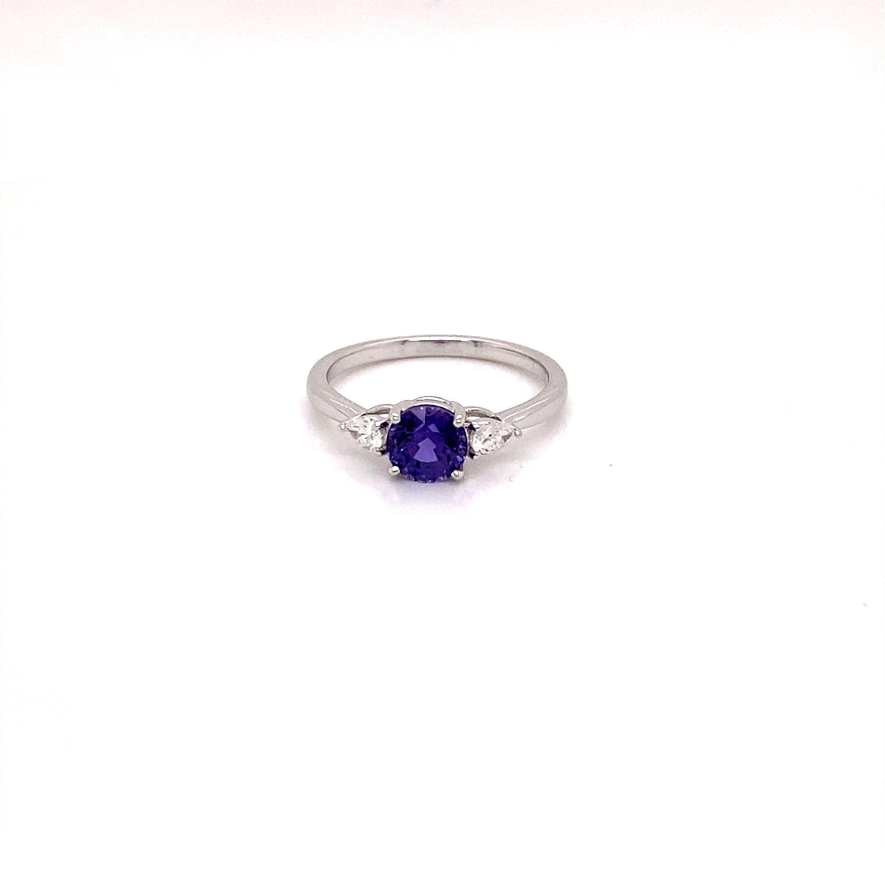 18k White Gold Purple Sapphire 3 Stone Ring - Thomas Laine Jewelry