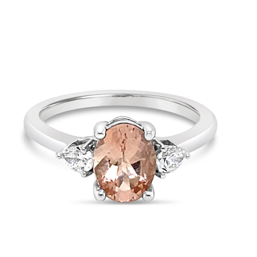GIA Certified 14KT White Gold Three Stone Morganite Ring