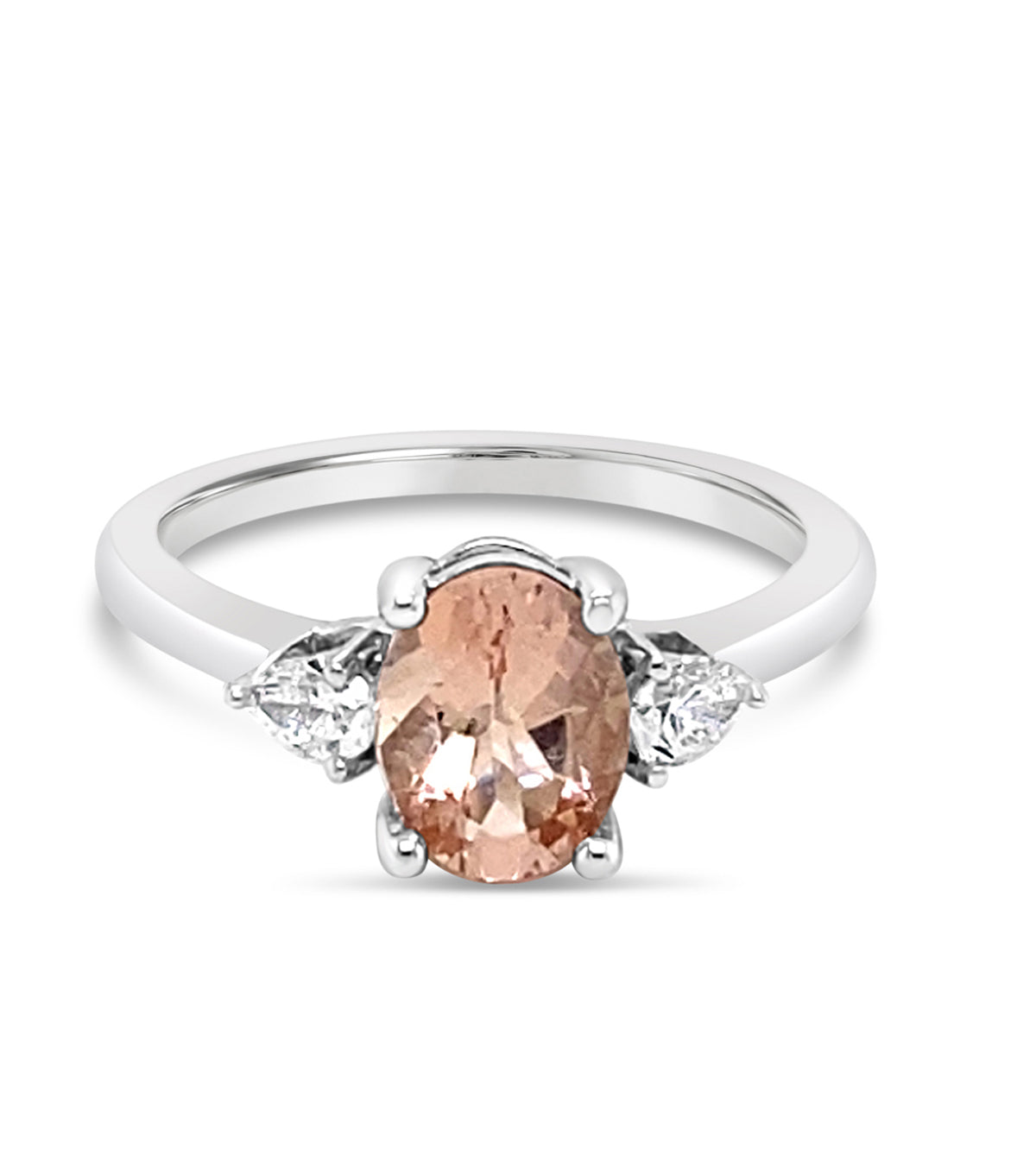 GIA Certified 14KT White Gold Three Stone Morganite Ring