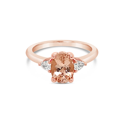 GIA Certified 14KT Rose Gold Three Stone Morganite Ring