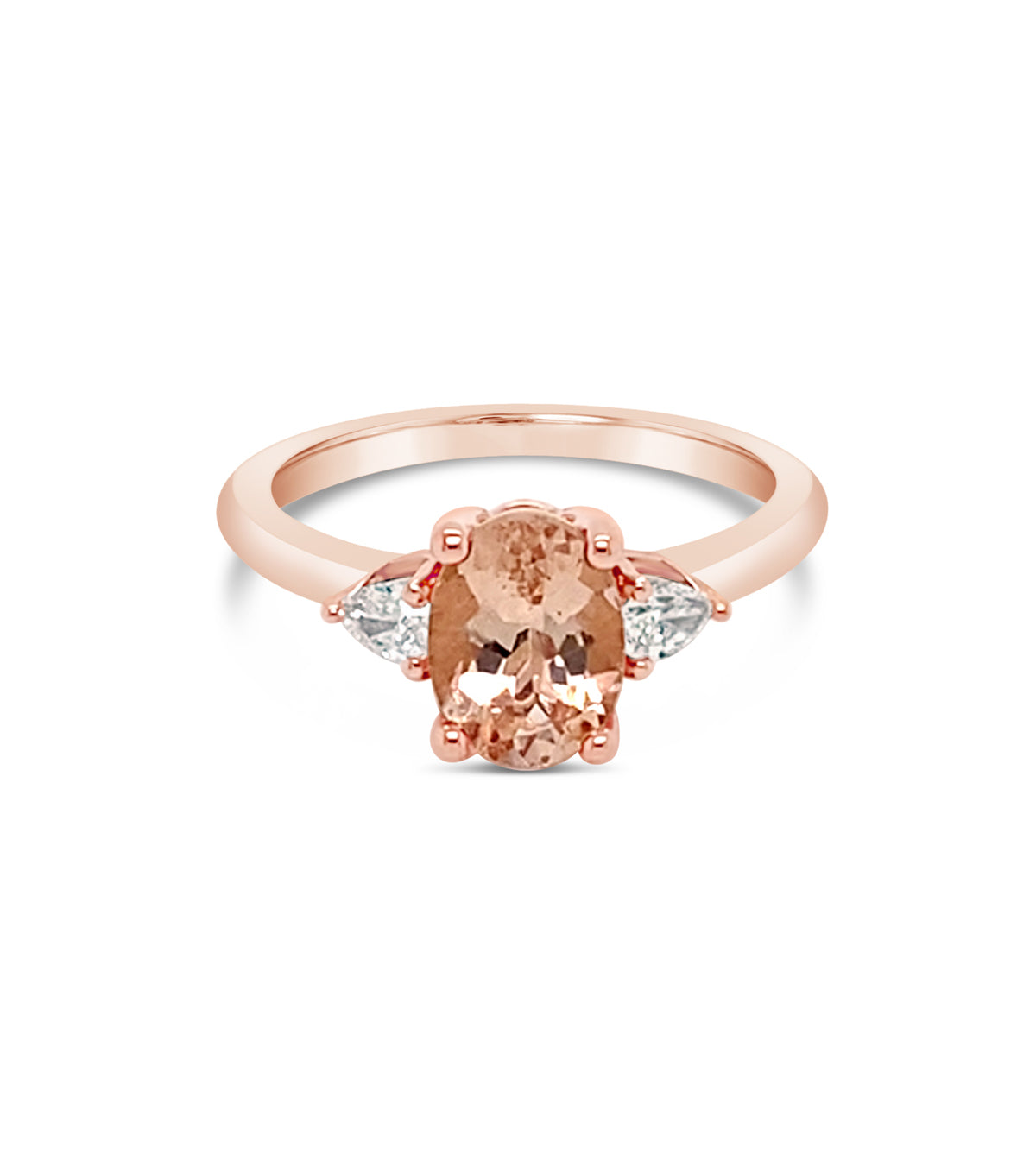 GIA Certified 14KT Rose Gold Three Stone Morganite Ring