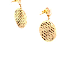 Detailed Gold Lattice back of One of A Kind 14K Yellow Gold and Diamond Teardrop Oval Emerald Slice Earrings