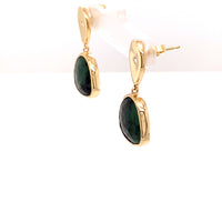 One of a Kind 14K Yellow Gold and Diamond Teardrop with Natural Emerald Slice Drop Earrings -part of our organic gemstone slice earring collection