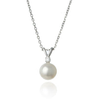 White Gold 8mm Freshwater Pearl and Diamond Set - Thomas Laine Jewelry