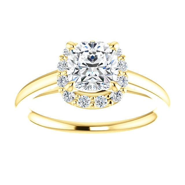 Brooks 14K Yellow Gold Cushion Cut Diamond Halo Engagement Ring - Thomas Laine Jewelry