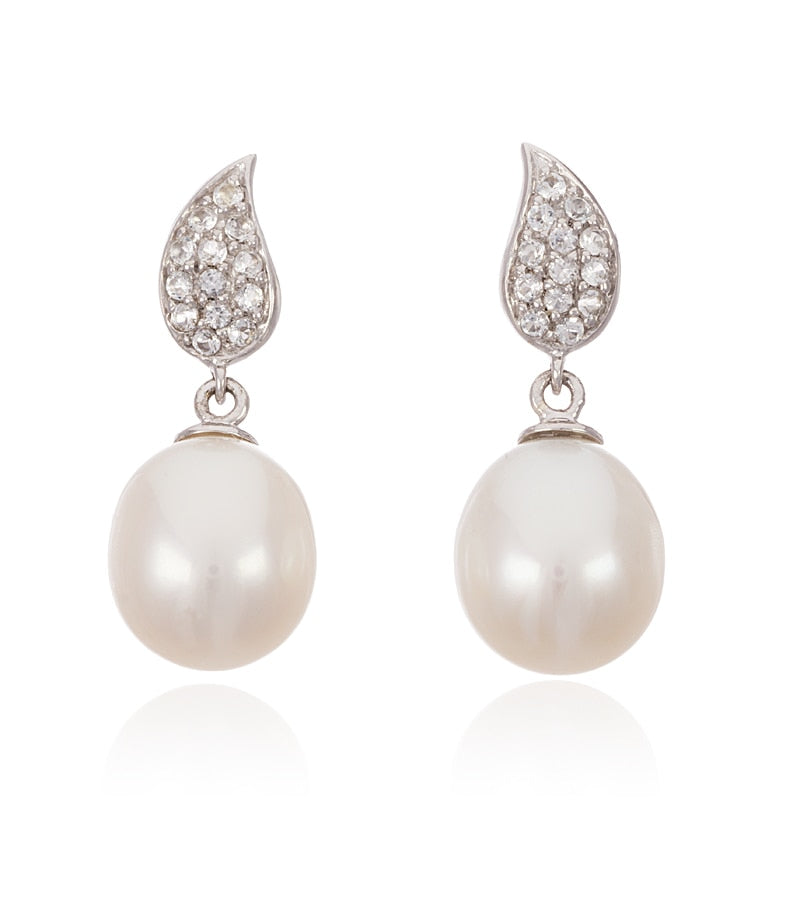 White Topaz Teardrop and Freshwater Pearl Set - Thomas Laine Jewelry