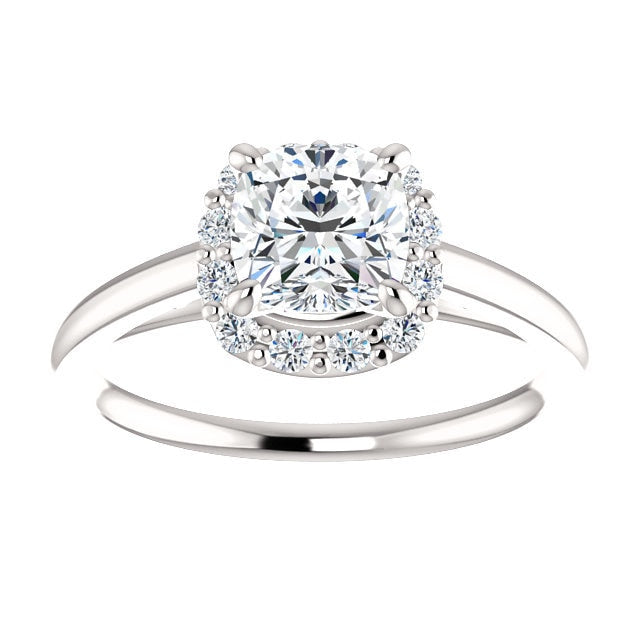 Brooks 14K White Gold Cushion Cut Diamond Halo Engagement Ring - Thomas Laine Jewelry