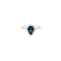 video 18K White Gold Diamond Halo Teardrop Montana Sapphire Ring