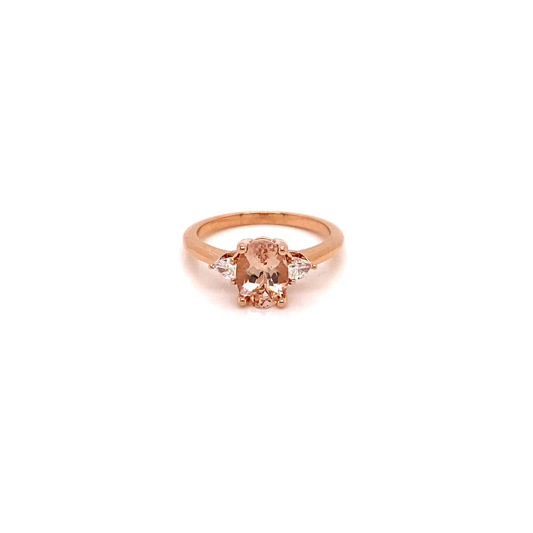 Video GIA Certified 14KT Rose Gold Three Stone Morganite Ring