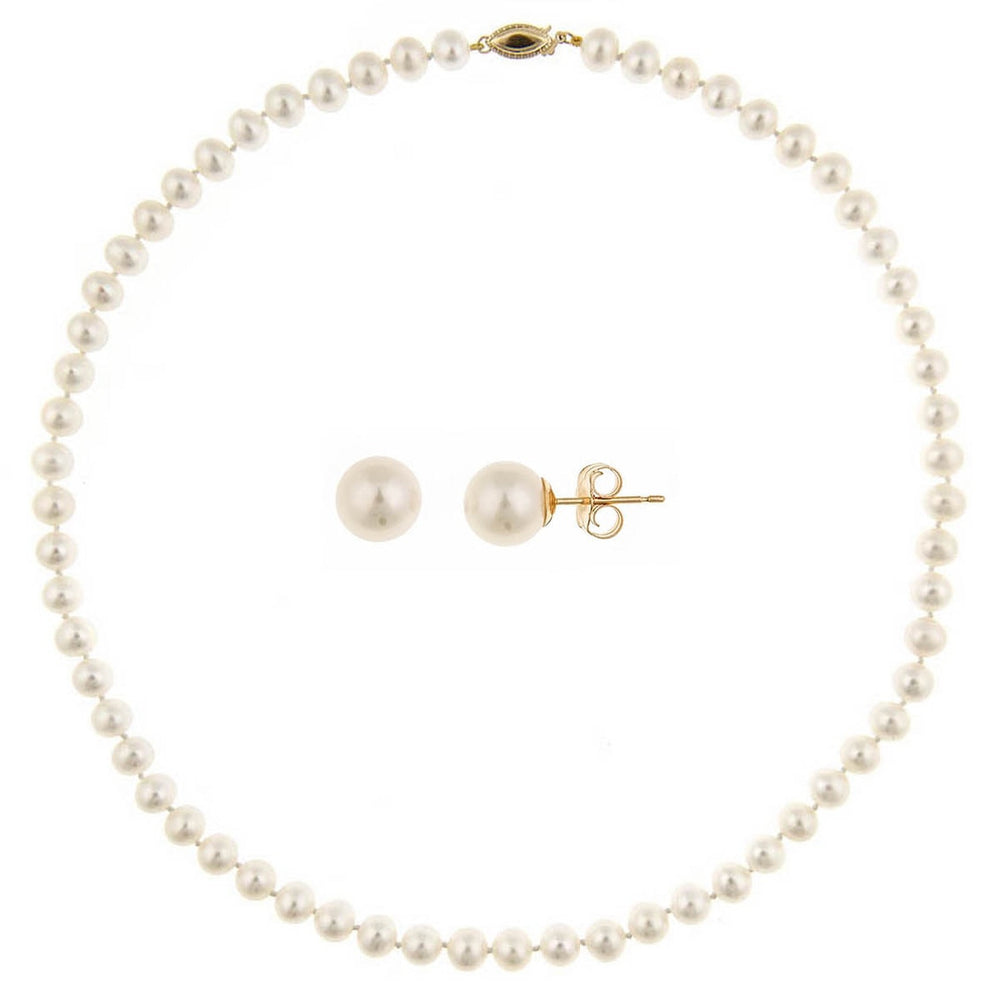 Classic Pearl Set - Earrings and Necklace 6.5-7mm - Thomas Laine Jewelry