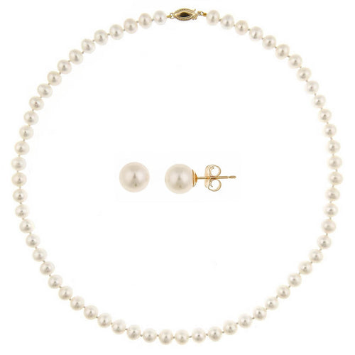 Classic Pearl Set - Earrings and Necklace 6.5-7mm - Thomas Laine Jewelry