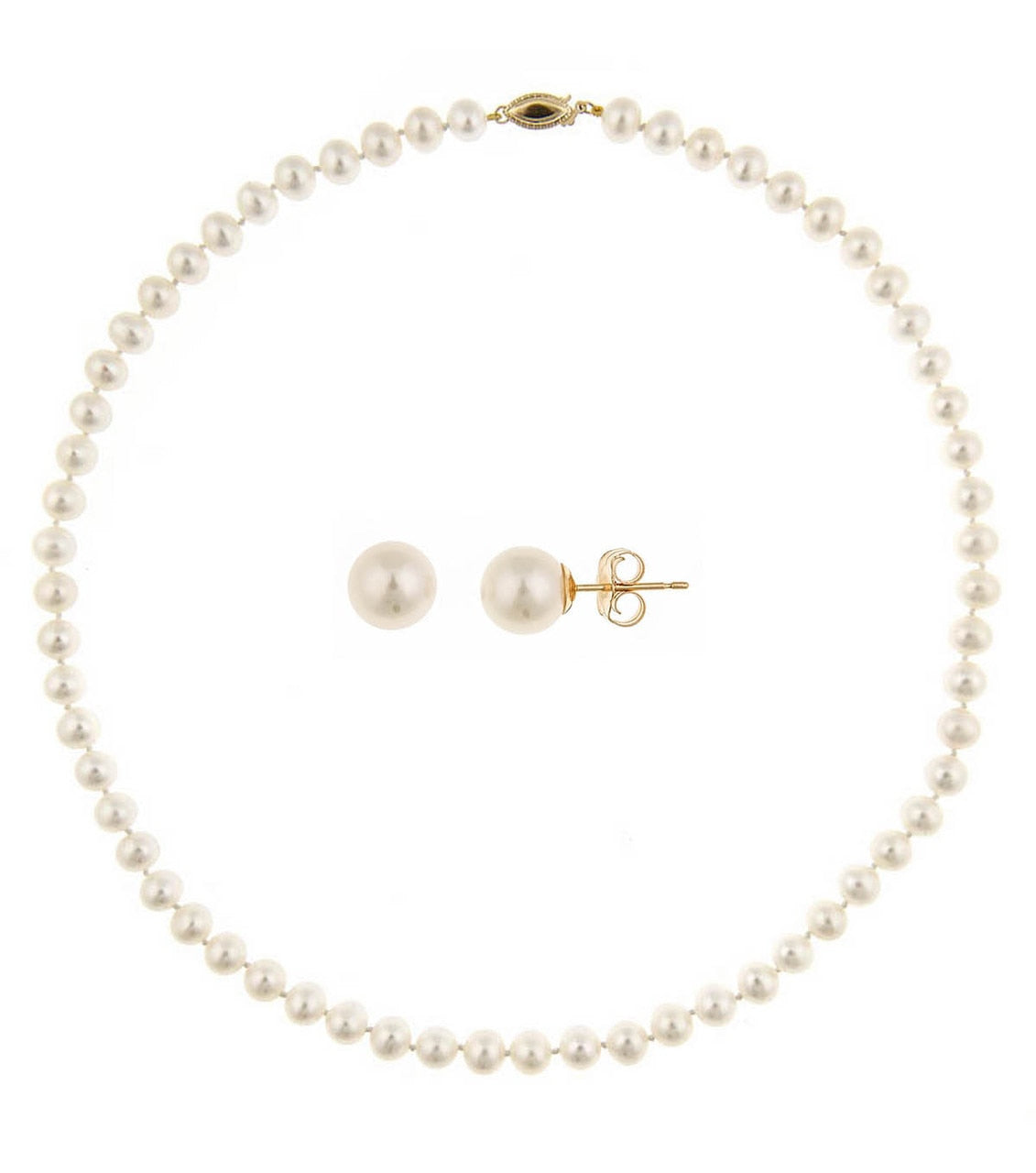 Classic Pearl Set - Earrings and Necklace 6.5-7mm - Thomas Laine Jewelry