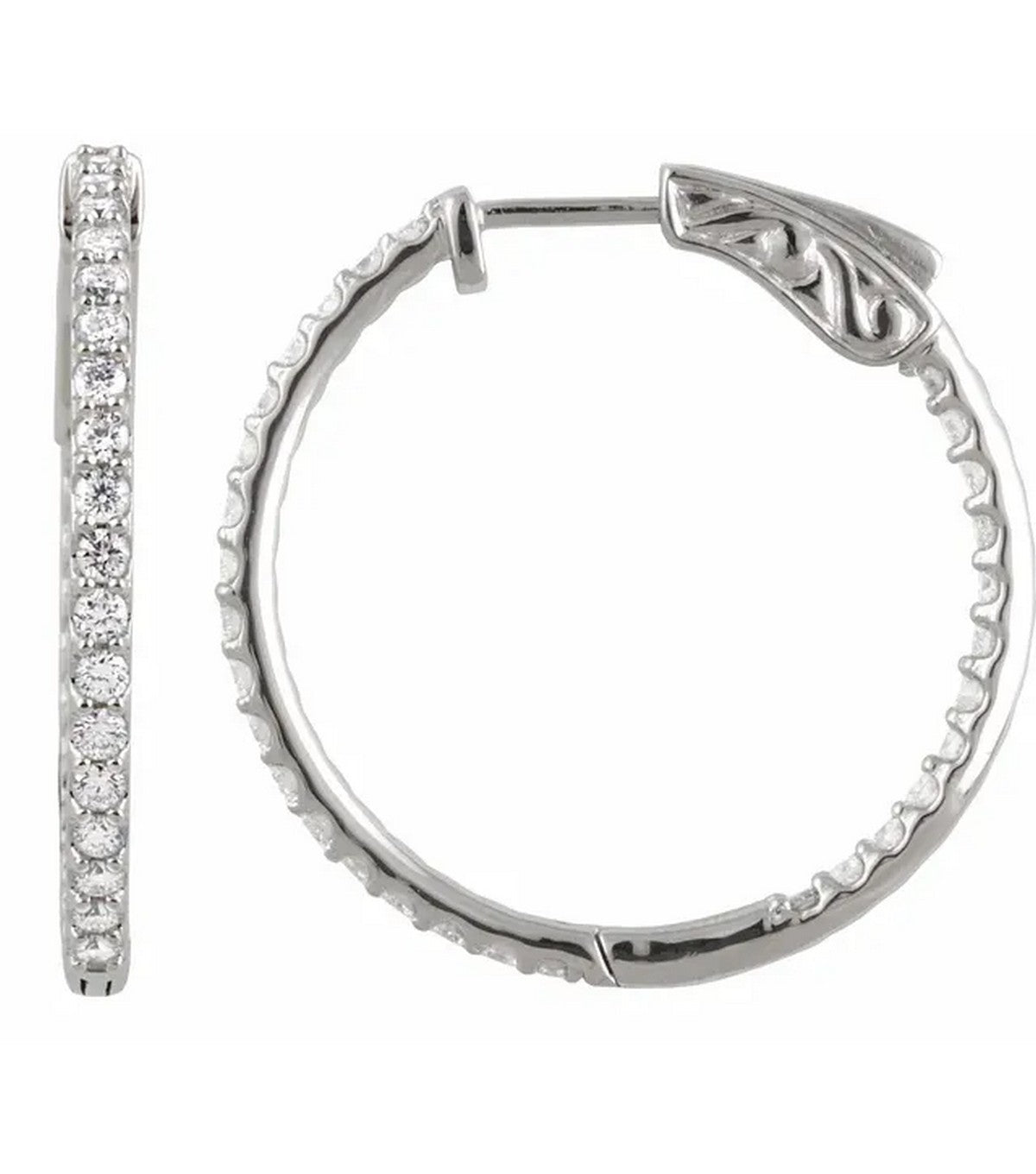 Gold 1 CTW Diamond Inside-Outside 26.5 mm Hoop Earrings - Thomas Laine Jewelry