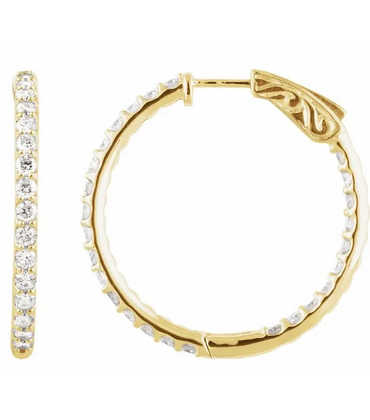 Gold 2 CTW Diamond Inside-Outside 29.5 mm Hoop Earrings - Thomas Laine Jewelry