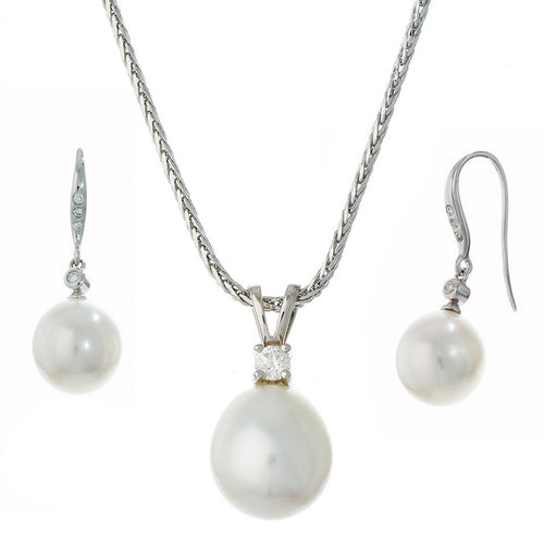 White South Sea Pearl and Diamond Set - Thomas Laine Jewelry