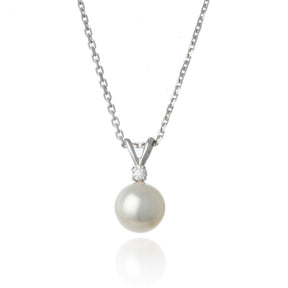 White Gold Diamond 8mm Pearl Pendant Necklace - Thomas Laine Jewelry