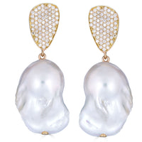 Baroque Pearl and Diamond Drop Earrings - Thomas Laine Jewelry