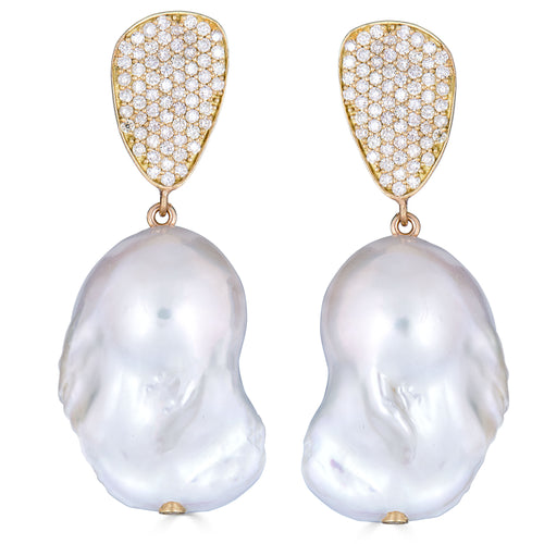 Baroque Pearl and Diamond Drop Earrings - Thomas Laine Jewelry