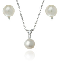 White Gold 8mm Freshwater Pearl and Diamond Set - Thomas Laine Jewelry