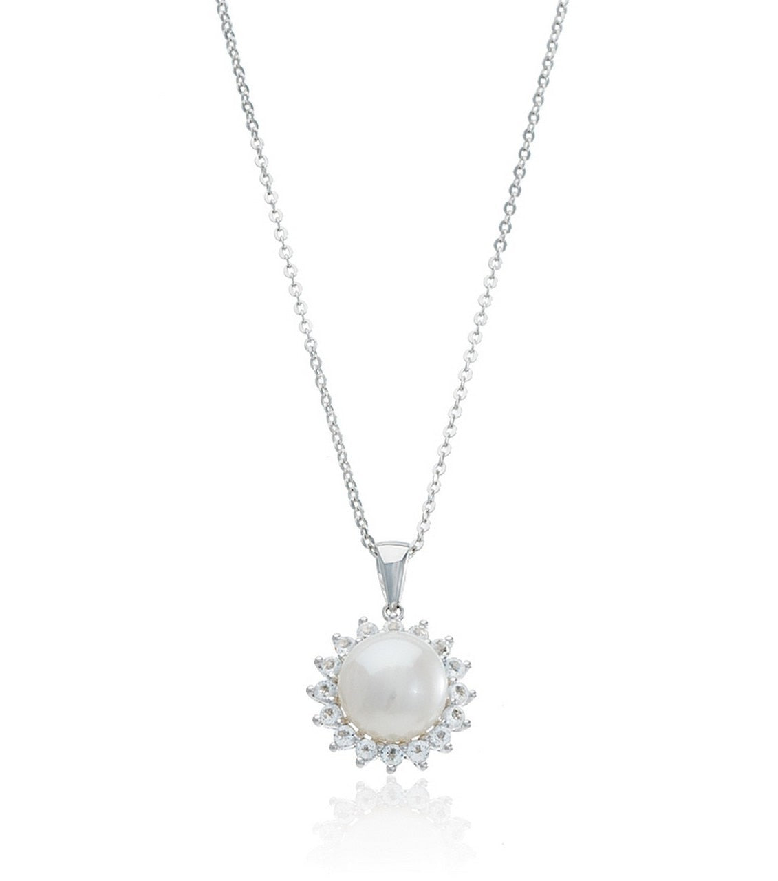 Pearl and White Topaz Victoria Pendant - Thomas Laine Jewelry