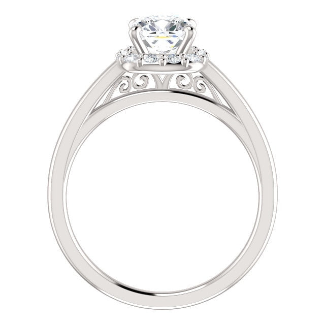 Brooks 14K White Gold Cushion Cut Diamond Halo Engagement Ring - Thomas Laine Jewelry