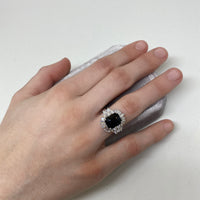 Art Deco Inpired Ballerina style ring -18k LOLA Deco Inspired Black Spinel and Diamond Ring on Model
