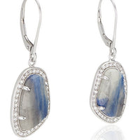 18k White Gold Blue Grey Sapphire Slice Earrings - earring features a captivating slice of natural blue grey sapphire, carefully cut and polished to highlight its unique characteristics and color.