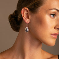 18k White Gold Blue Grey Sapphire Slice Earrings on Model - Thomas Laine Jewelry