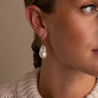 14K Gold Baroque Pearl and Flame Orange Sapphire Earrings - Thomas Laine Jewelry