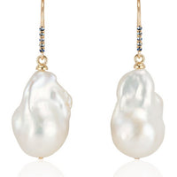 14K Gold Baroque Pearl and Blue Sapphire Drop Earrings - Thomas Laine Jewelry