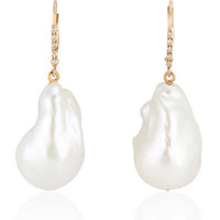 14K Yellow Gold Baroque Pearl and Diamond Earrings - Thomas Laine Jewelry