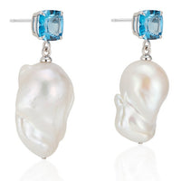 London Blue Topaz Baroque Pearl Earrings - Thomas Laine Jewelry