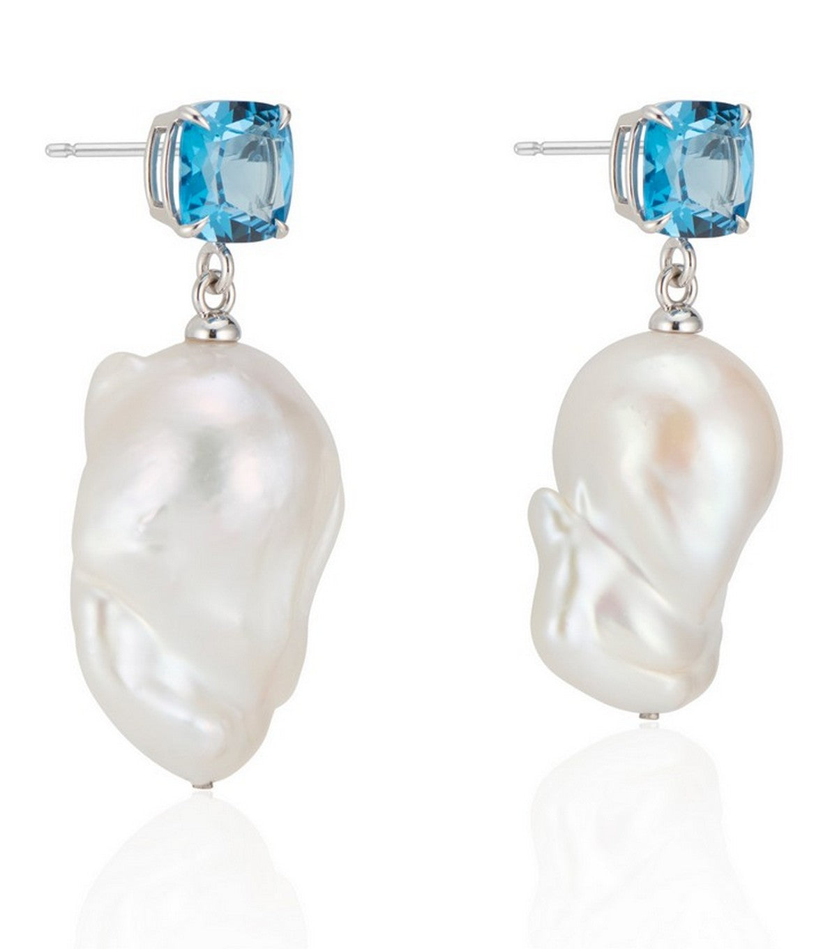London Blue Topaz Baroque Pearl Earrings - Thomas Laine Jewelry