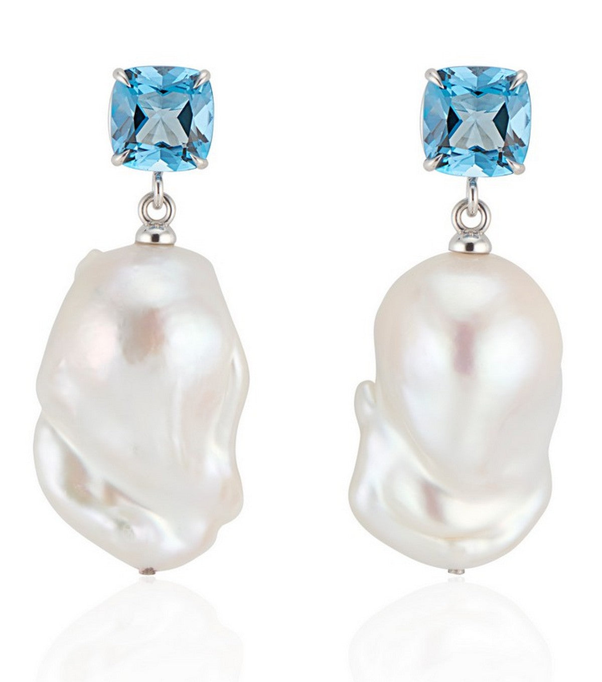 London Blue Topaz Baroque Pearl Earrings - Thomas Laine Jewelry