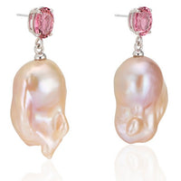 Pink Tourmaline with Natural Pink Baroque Pearl Earrings - Thomas Laine Jewelry