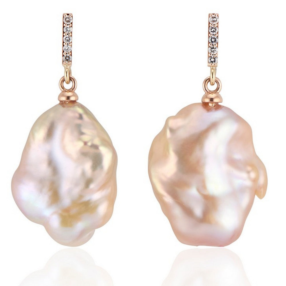 Vertical Gold Diamond Bar Baroque Pearl Earrings - Thomas Laine Jewelry