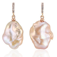 Vertical Gold Diamond Bar Baroque Pearl Earrings - Thomas Laine Jewelry