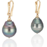 14K Yelllow Gold Lever Back Peacock Green Baroque Pearl Earrings - Thomas Laine Jewelry