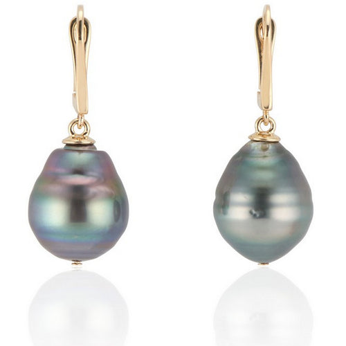 14K Gold Lever Back Peacock Green Baroque Pearl Earrings - Thomas Laine Jewelry