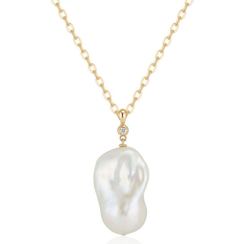 14K Large Baroque Pearl and Diamond Pendant - Thomas Laine Jewelry