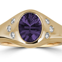 14k Yellow Gold Purple Spinel and Diamond Signet Pinky Ring