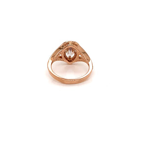 14K Rose Gold Split Shank Pear Cut Moissanite and Diamond Engagement Ring