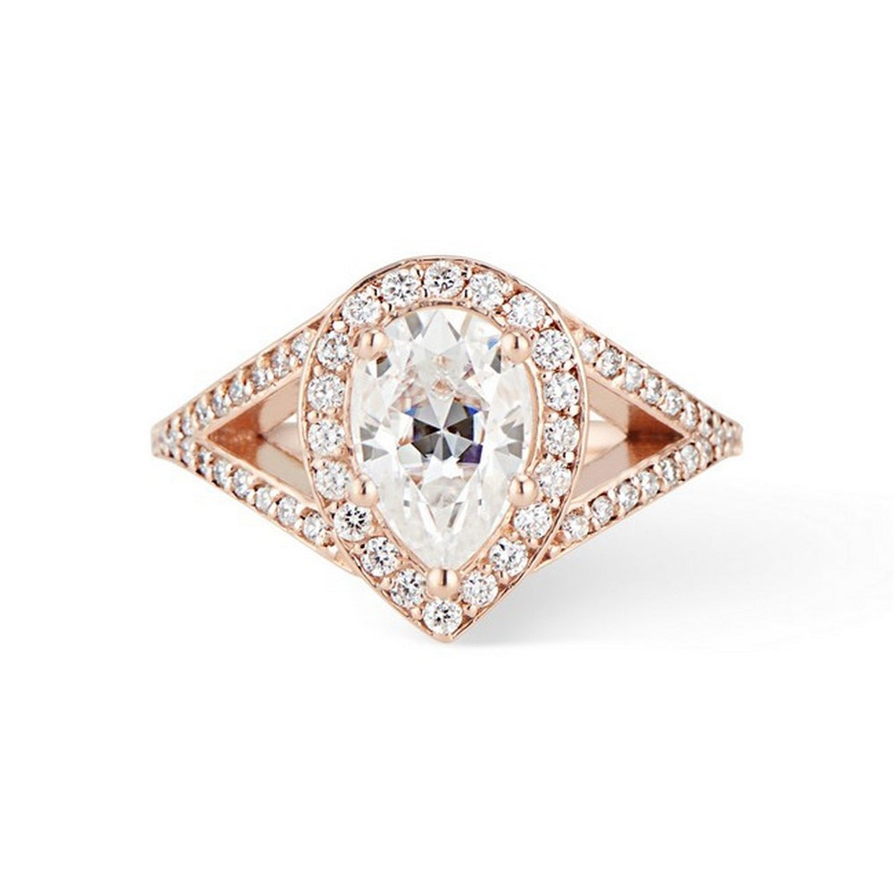 Split Shank Pear Cut Moissanite Engagement RIng - Thomas Laine Jewelry