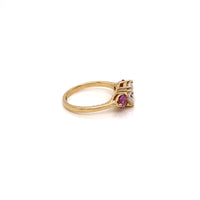 Three-Stone rings features Cushion Cut Moissanite and two natural round pink sapphires