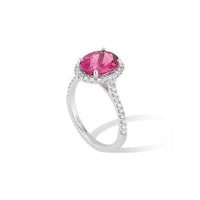 14K White Gold Oval Pink Tourmaline Diamond Halo Ring - Cocktail Ring