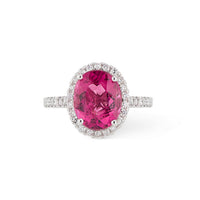 14K White Gold Oval Pink Tourmaline Diamond Halo Ring - Engagement Ring