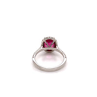 basket profile 14K White Gold Oval Pink Tourmaline Diamond Halo Ring