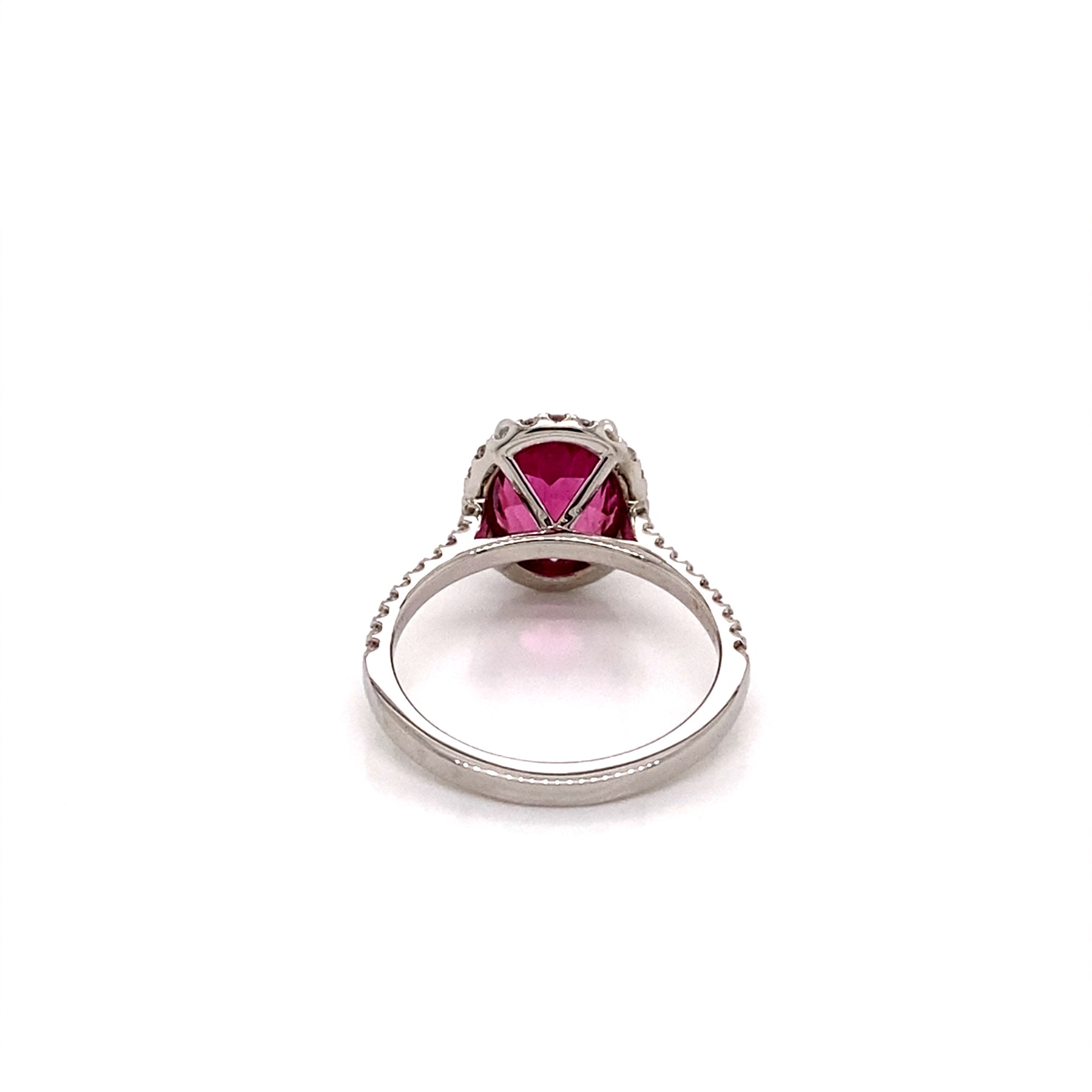 basket profile 14K White Gold  Oval Pink Tourmaline Diamond Halo Ring