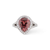 14K White Gold Split Shank Pear Cut Pink Tourmaline and Diamond Engagement Ring